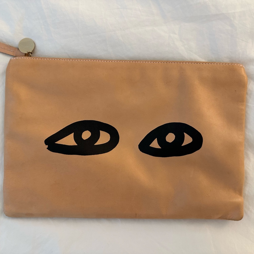 Clare V clutch pouch with eyes bag accessory nude leather